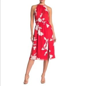 Joie Jerelle Red White Floral Printed Silk Midi Dress w/Slit Size S